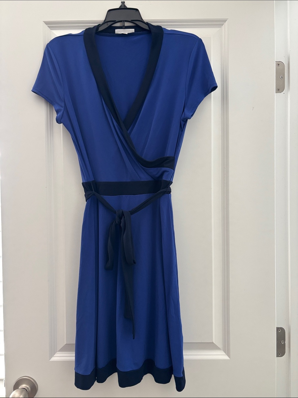 New York & Company Royal Blue Wrap Dress with Navy Trim
